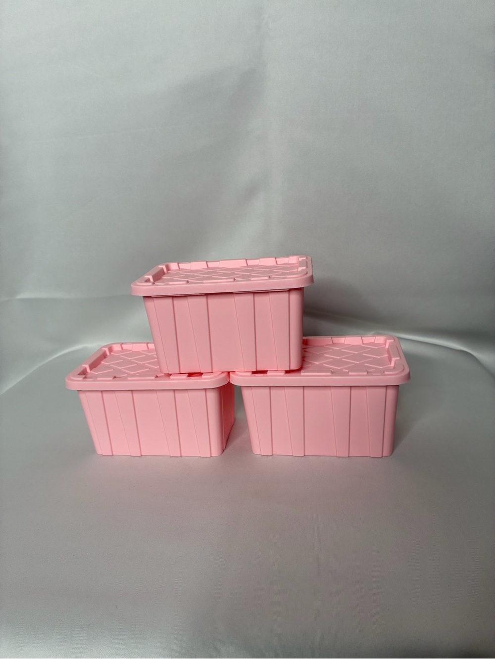 Set of 3 Mini Pink Sterilite Plastic Storage Bins with Lids